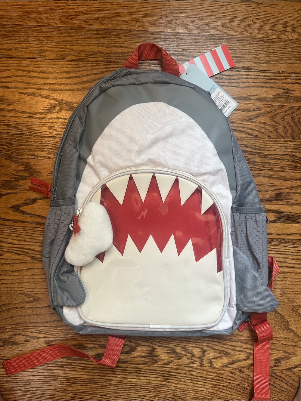 Target Kids Grey and Red Shark Face Backpack with Plush Charm
